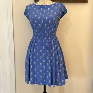 Kate Spade Silk Seahorse Print Smocked Summer Dress Blue & Green Size XS